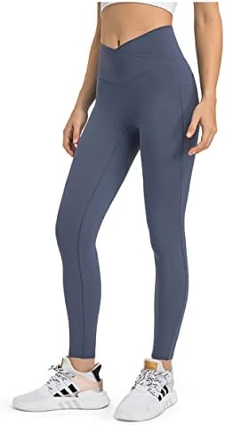 CHI x Mulheres da cintura transversal Controle de perneiras para mulheres - calças de ioga com bolsos de cintura alta