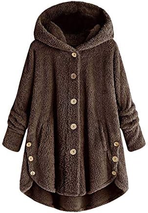 Casacos de inverno para mulheres Fuzzy Moda Casual Botões de encapuzias soltas com manga longa de manga longa Casaco de casaco