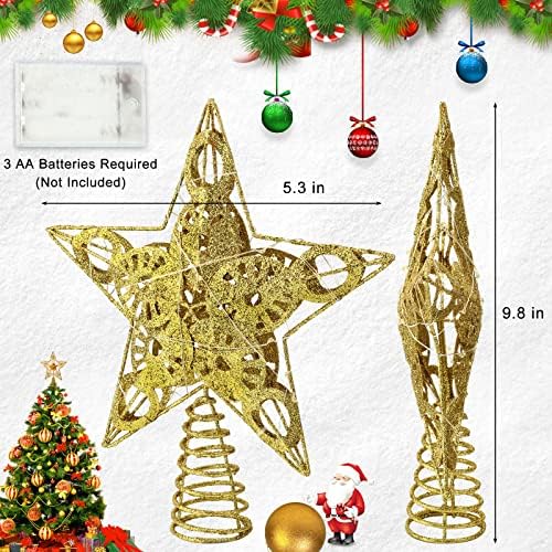 Christmas Star Tree Topper Ornamento de Natal Estrela Glitter Tree Tree Tree Xmas Tree Topper Refletor Plástico Treetop