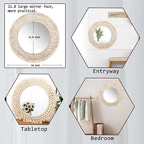 Swthony 18 polegadas Round Round Boho Mirror para decoração de parede decoração de arte boêmia Decoração de parede Decorativa