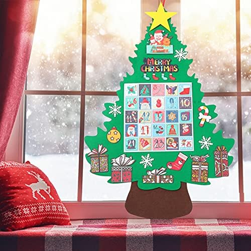 Nuobesty Selt Christmas Tree, DIY FELTO DE NASSA DE NASTA DE ADVENS Decorações do advento Decorações de parede pendurando ornamentos destacáveis ​​para decorações de festas de Natal Presentes de suprimentos domésticos