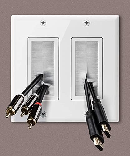 2 Gangue Placa de parede Placa de parede Branca Double GanG 2 Outlet Cable Gerenciamento para cabos de TV Coax, HDMI, cabos