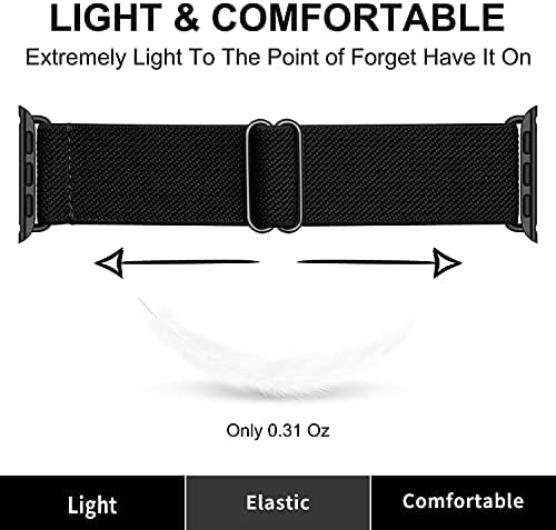 Oxwallen Atualizou os fechos de metal de nylon de nylon elástico compatíveis com Apple Watch 7 45mm 42mm 44mm, trechos elásticos elásticos ajustáveis ​​Sport Men Men para a série Iwatch SE 6/5/4/3, preto, preto