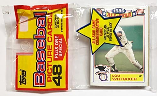 1986 Pacote de rack de beisebol não -opecido de 48 contagem + 1 All Star Comemoration Card - Lou Whitaker Detroit Tigers