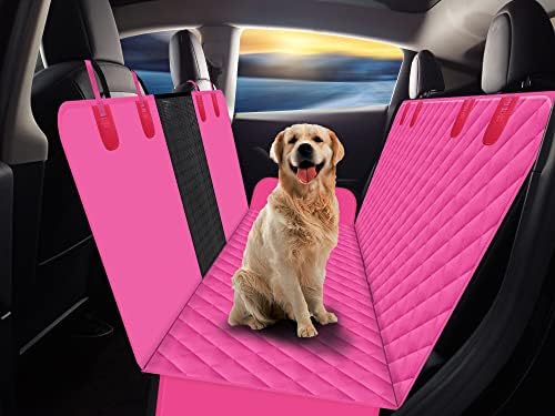 Protetor de capa do banco traseiro de cachorro para carros SUV e caminhões com janela de malha, não -deslocamento à prova de arranhões e material impermeável, rosa