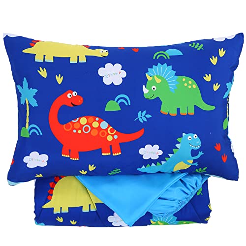 CLOELE 4 peças Dinosaur Toddler Bedding Conjunto - Ultra Soft Blue Cama Cabeça de Criança para Meninos Inclui Consolado Folha de Folha