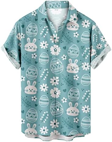 Camisas de Páscoa para homens Moda Plaid Impresso Graphic Tes Top Top Short Slave Shirts With Pockets Casual Hawaiian Shirt