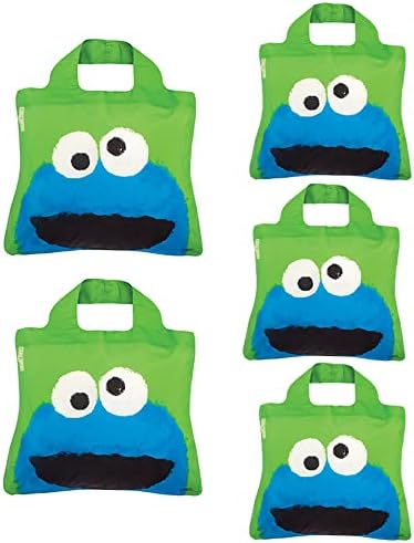 Sacos de supermercado reutilizáveis ​​EnviroSax- Conjunto de 5 monstros de biscoito de gergelim, compras de qualidade