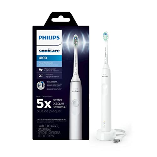 Philips Sonicare ProtectiveClean 4100 escova de dentes recarregável elétrica, controle de placa, branco