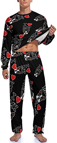 Eu amo meu pijama masculino de Boston Terrier definido com manga longa para o sono de roupas de dormir PJS para viagens de quarto