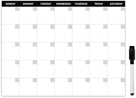 Calendário magnético mensal de apagamento seco - 8,5x11 polegadas - com marcador magnético