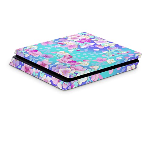 Zoomhitskins PS4 Slim Skin, compatível para PlayStation 4 Slim e Baby Blue Flowers Sakura Blossom White Japan, 1 PS4 Slim Console