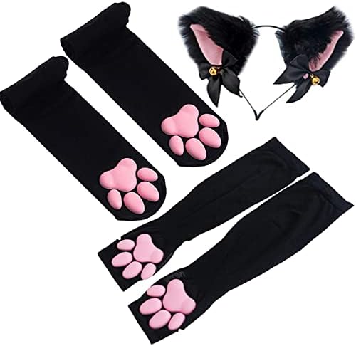 meias altas da coxa de Ztowoto, meias de garra de gatinho 3D rosa para garotas de gato