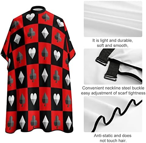 Placa de xadrez de traje de cartão vermelho preto de cabelo impermeável capa barbeiro de corte de cabelo com capa com encerramento ajustável para colorir capas de permissão de capas de 56,7x67 polegadas