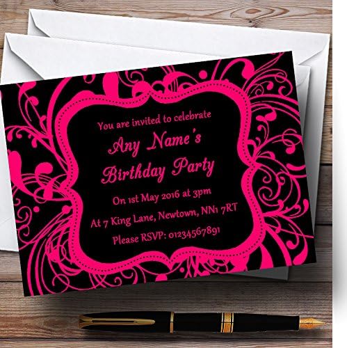 Black & Pink Swirl Deco Personalizado Party Party convites
