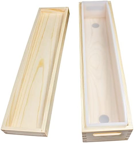 Molde de sabonete de silicone - molde de pão retangular flexível com caixa de madeira e tampa de madeira Ferramenta de sabão artesanal