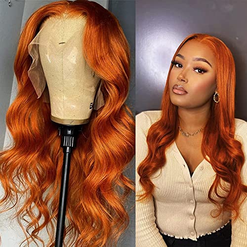 Krn Orange Ginger cor corporal onda transparente Lace Front Wigs Human Human Human 13x4 Brazilian invisível renda frontal