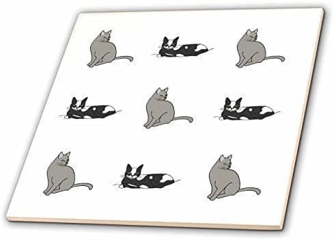 3drose padrão de gatos cinzentos sentados e gatos de smoking preto e branco deitados - telhas