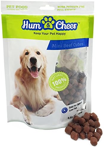 Hum & Cheer Premium Dog Treats mastiga, mini cubos de carne para treinar cães, lanche de filhotes, 8,82 oz/tamanho