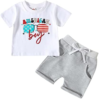 Toddler Boys Independence Day 4 de julho de manga curta Impressões de letra de camisa Tops Roupas de shorts Baby 2pcs