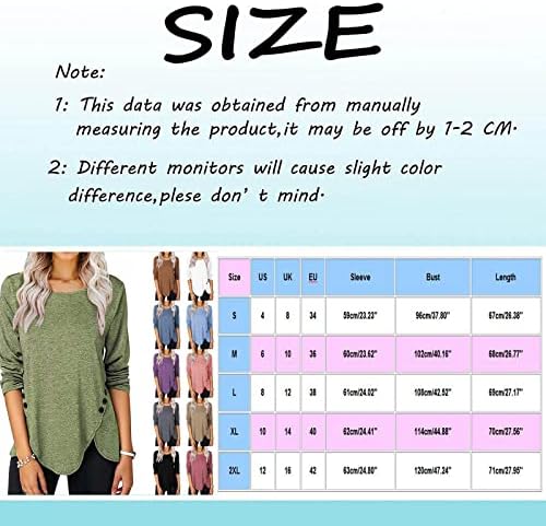 Camisas de manga longa de fqzwong para mulheres, camisetas casuais de tamanho grande moda de moda confortável