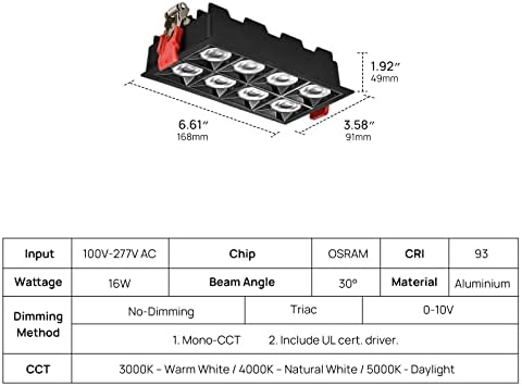 Scon Triac Dimmível 18W Kits de iluminação de LED de 18W, acabamento preto puro da luz linear Luz do teto do holofote com 3000k branco quente/ 30 °/ ra90