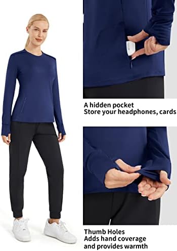 Joyspells femininos lã térmica Mock pescoço de manga longa Camisa atlética com bolso com zíper para correr para correr