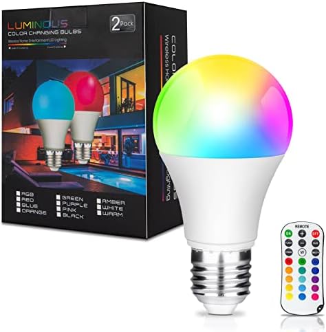 Lâmpada RGB LED com lâmpadas remotas e coloridas, equivalente a 40w ， Branco de parafuso e 26 e26 quente, Base de parafuso