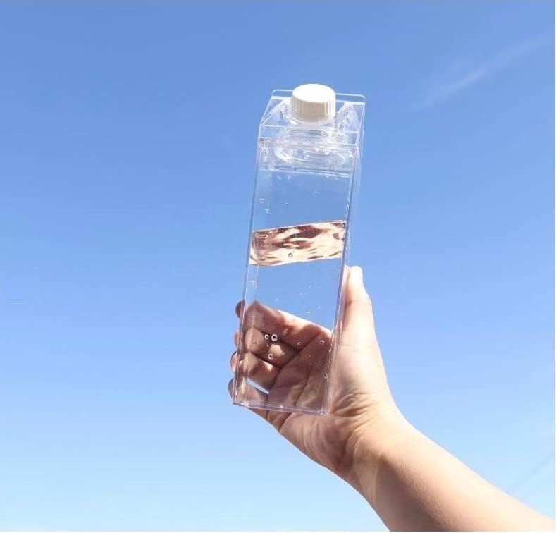 Fanovo Clear Milk Carton Water Bottle, estético garrafas de água quadrada que armazena recipientes reutilizáveis ​​Tumbler de água Kawaii Garrafa de água Kawaii