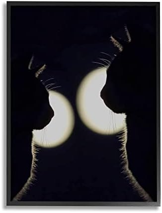 Stuell Industries Dois gatos pretos Silhuettes Nighttime Moonlight Animais emoldurados Arte da parede, design de Daphne