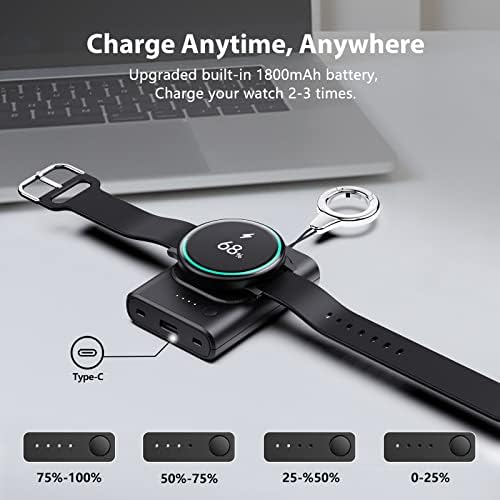 Carregador portátil de Doeboe para Samsung Watch Charger, carregador de relógio sem fio Magnetic para Galaxy Watch 5/pro/4/3/engrenagem S3/S2/Active2/Classic, Tipo C 1800mAh Carregador de viagem para assistir 4 acessórios [1pc]