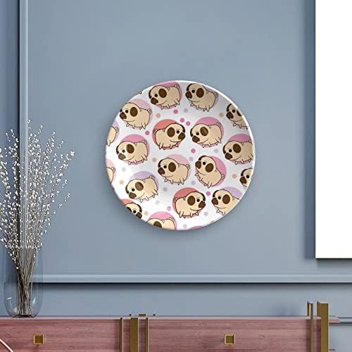 Cute Pug Dog Bone China Decorativa Placas Cerâmicas Artesanato Com Display Stand for Home Office Wall Decoração