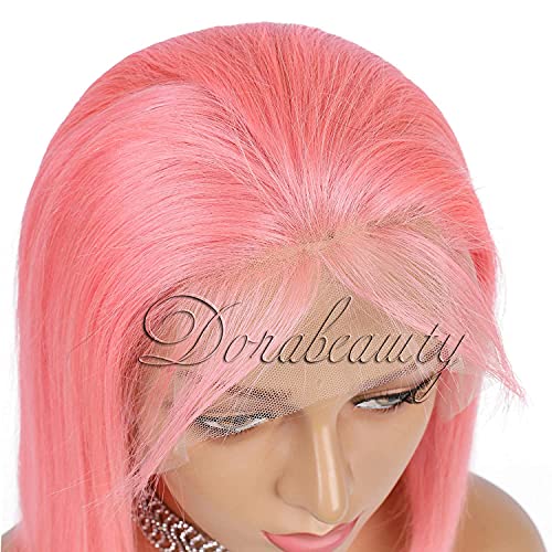 Dorabeauty rosa curto bob perucas naturais perucas retas naturais para mulheres negras 130% de densidade pré-coberta 4 × 4 polegadas perucas frontais de renda cabelos humanos com cabelo natural…