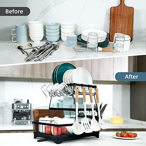 Decmerry 3 rack de secagem de pratos com conjunto de drenagem, prateleiras para balcão de cozinha, conjunto de escorrintes