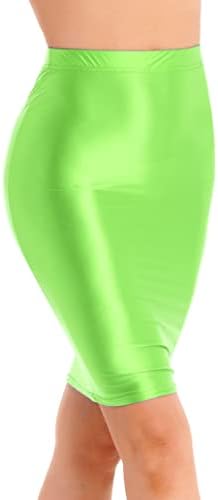 Loloda feminino semi -feminino veja através do tubo de lápis de corpo elástico básico Mini -saia curta verde fluorescente um meio