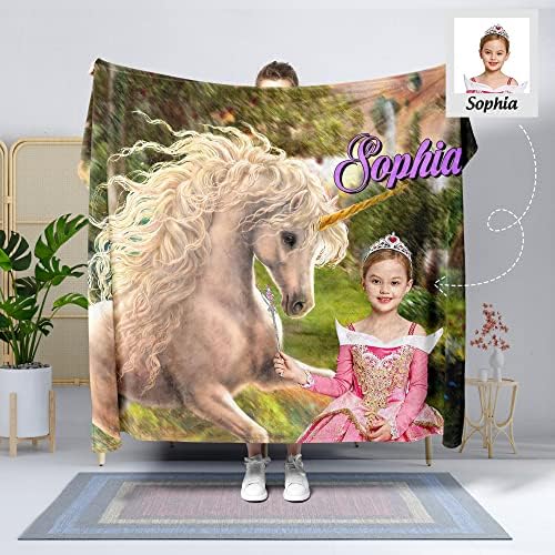 Angeline Kids USA fez cobertor de bebê personalizado com foto de rosto, Princess Custom Baby Blanket Presente para menina no aniversário de aniversário Minky 50x60