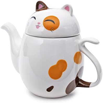 FMC Fuji Merchandise Corp Fuji Merchandise Genki Cats Series Neko Cat em forma de panela com filtro de aço inoxidável