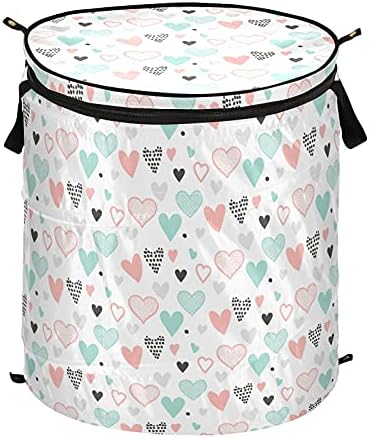 Valentine Heart Pop Up Leundry Turmer com tampa de cesta de armazenamento dobrável Bolsa de lavanderia dobrável para