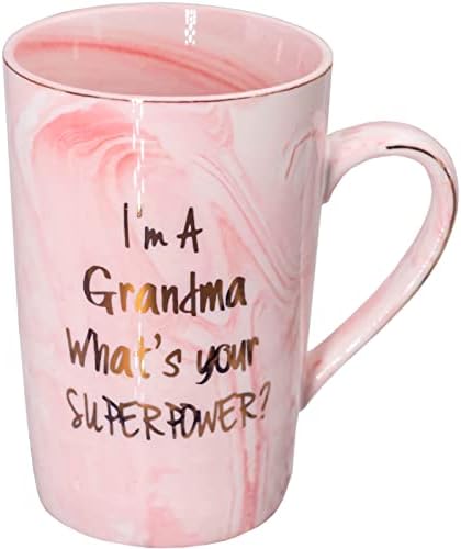 Presentes de caneca da avó de Mugpie da filha - engraçado Eu sou uma avó, o que é a sua superpotência Coffee Cup - Gifra do dia Presentes do Dia das Mães para avó Mãe Mãe Mamãe - Caneca de cerâmica rosa fofa 11,5oz