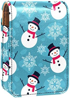 Caixa de batom de batom de viagem Guerotkr, saco de maquiagem portátil de batom com espelho, padrão de neve de Natal de Natal, padrão azul -azul