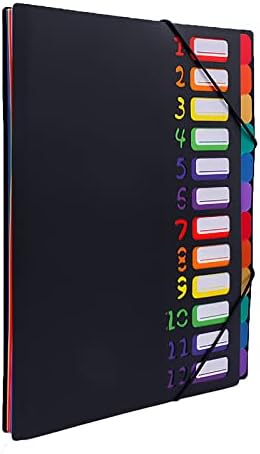 Pastas de arquivo colorido, Organizador de arquivos Accordian Tampa preta com 24 bolsos, A4 Tamanho da letra Expandindo 240 folhas, com guias Rainbow adequadas para viagens de escritório na escola