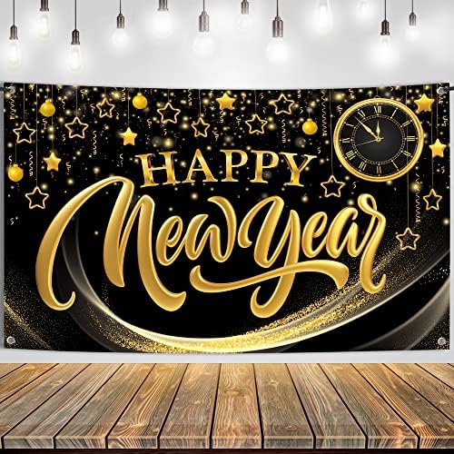 Photo Booth Props 2023 - pacote de 35 | Feliz Banner de Ano Novo - 72x44 polegadas | Feliz Ano Novo Chapéus da festa da véspera | Feliz