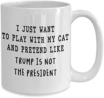 Caneca de café gato engraçado Anti Trump Funny Coffee Caneca, presente de amante de gatos, mãe gato, caneca de pai, presentes para