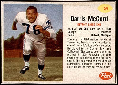 1962 Post Cereal 54 Darris McCord Detroit Lions Ex/Mt Lions Tennessee