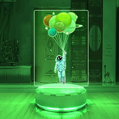 Lâmpada de mesa LED scifi da ANCFUN, astronauta segurando balões coloridos, traje espacial, planeta, decoração de quarto, brilho, brilho ajustável LED Night Light Light
