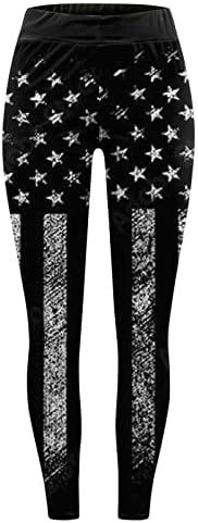 American Flag Leggings Estrelas de cintura alta e listras estampadas tornozelo de perna de legging sem costura treino