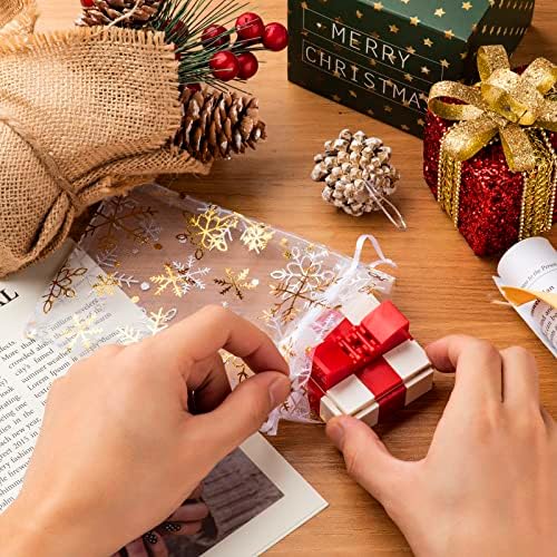 Hongyitime 100 PCs 4x6 polegadas Snowflake Organza Bacs de presente de Natal, bolsas de joalheria de malha brancas pequenas sacolas de chocolate