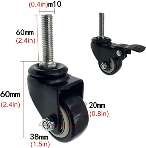 Rodas de giro giratória giratórios, rodízios em movimento com haste roscada, 1,5 polegadas de 38 mm