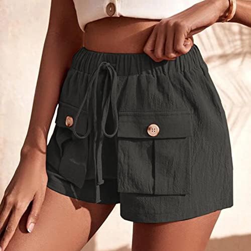 Coloque elástico de cintura elástica shorts para mulheres de verão Casual Cuidado de caminhada com bolsos de botão