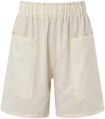 Shorts de linho de algodão para mulheres elásticas de cintura alta shorts de treino sólido